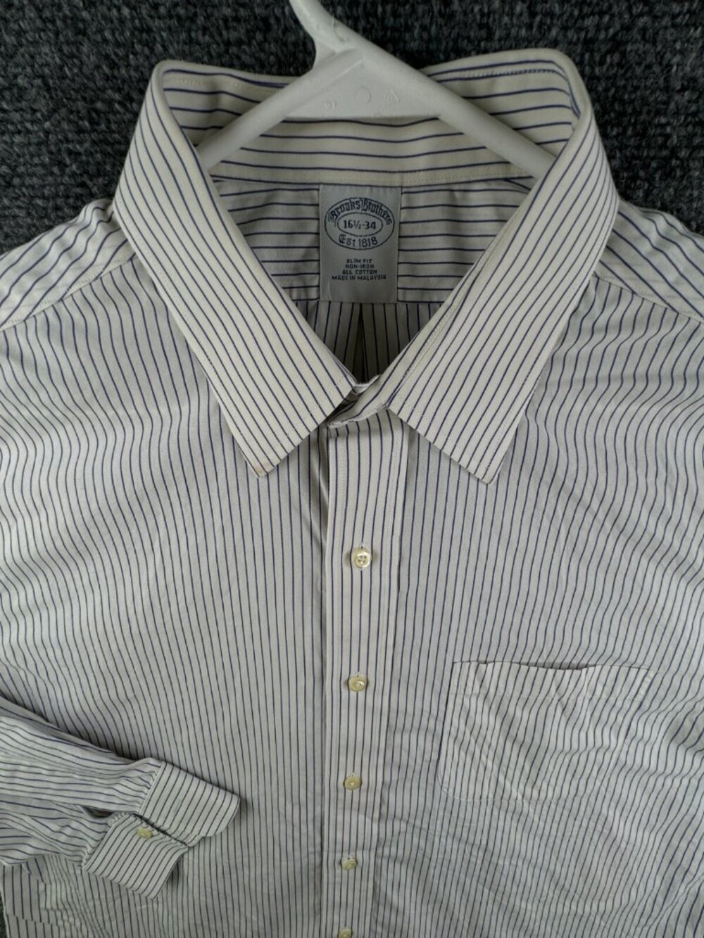 Brooks Brothers Long Sleeve Button Up Cotton 16.5 34 Slim Fit Point Striped Blue